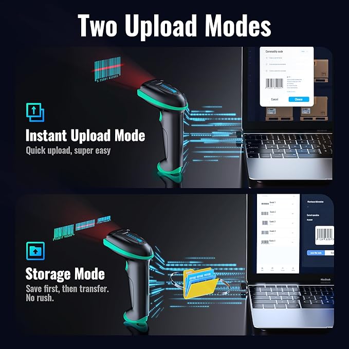 Tera Barcode Scanner 1D Wireless with Battery Level Indicator Versatile 2-in-1 (2.4Ghz Wireless+USB 2.0 Wired) 328 Feet Transmission Distance Rechargeable Barcode Reader USB Handheld Bar Code Scanner