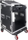 Sound Town Heavy-Duty 1/2" (12mm) Plywood 14U PA DJ Pro Audio Rack/Road ATA Case with 11U Slant Mixer Top, Locking Drawer, 20’’ Rackable Depth and Casters (STMR-14D3)
