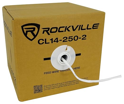 Rockville CL14-250-2 14AWG 250ft Speaker Wire, CL2 Rated In-Wall, Oxygen-Free Copper, Flexible Jacket, 70V/100V Compatible, for Home Theater and Commercial Audio