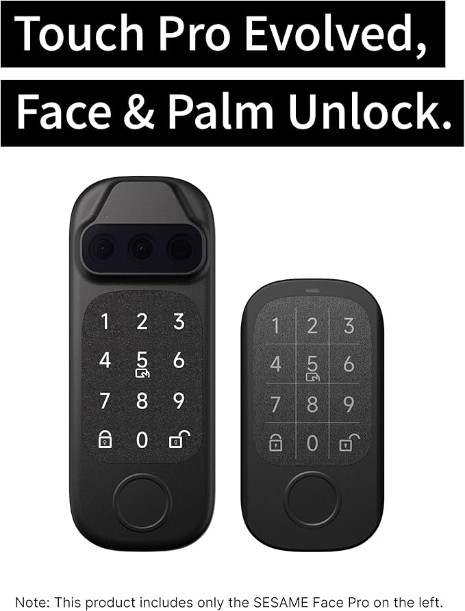 Sesame Face Pro, Smart Lock, SmartLock, Biometric Face & Palm Recognition, Passcord, Fingerprint, NFC Card, Bluetooth Keyless Entry Door Lock for Front Door, Home, Airbnb, Vacation Rental