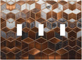 Bvtewkhz Brown Abstract Luxury Modern Geometric Cubic Marble 3 Gang Triple Toggle Decorative Light Switch Covers Electrical Faceplate Switch Plates for Bathroom Kitchen Home