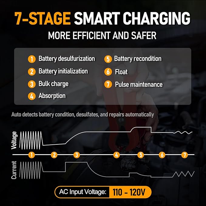 PZP 12V Manual Battery Charger Maintainer, 0 to 10A Arbitrarily Adjustable Car Battery Trickle Charger, Battery Desulfator with Repair, Winter Mode, Suitable for Lawn Mower, AGM, Deep Cycle Batteries