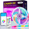 CHARKEE LED Strip Lights 110ft, Music Sync RGB LED Strip Lights for Bedroom/Gaming/Wall Decoration, Color Changing Bluetooth Led Lights IR Remote& APP Control, DIY(Dual-Side Power)