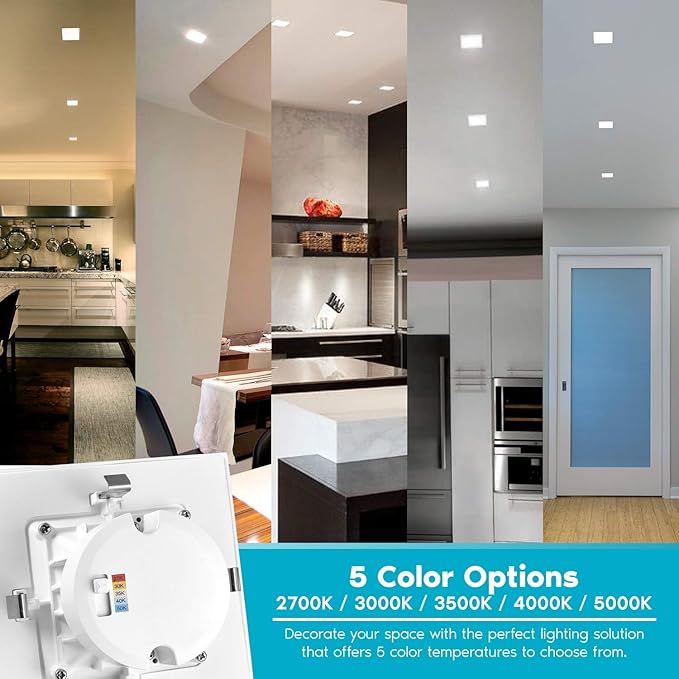 LUXRITE 16 Pack 4 Inch Square Recessed LED Can Lights, CCT Color Temperature Selectable 2700K | 3000K | 3500K | 4000K | 5000K, Dimmable Recessed Lights, 750 Lumens, CRI 90, Energy Star, Wet Rated