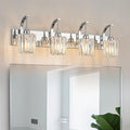 FDPBY Modern Bathroom Vanity Light, 4-Light Chrome Wall Sconce with Crystal Accents, Over Mirror Bathroom Lighting Fixture, 32.67" Long Dimmable Vanity Lamp for Makeup, Easy Installation