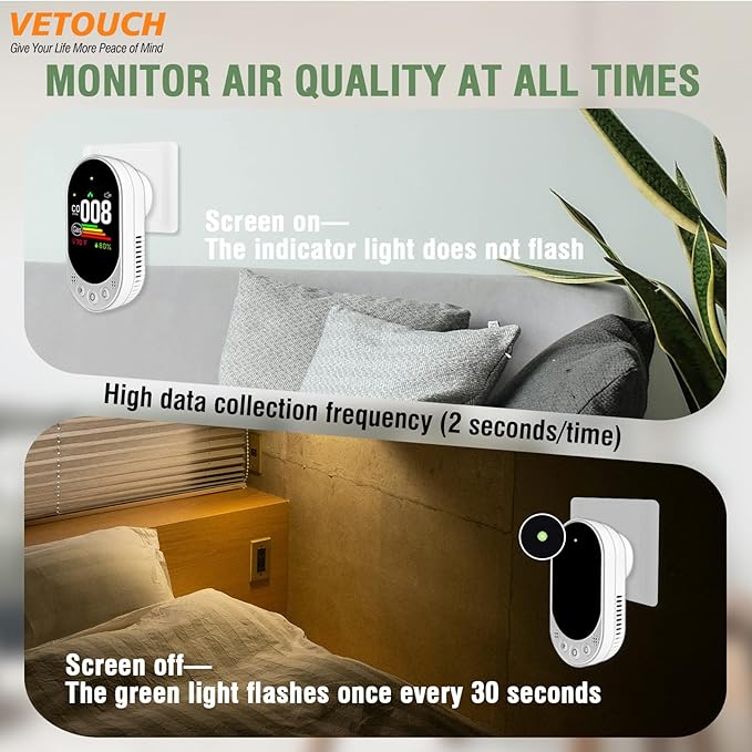 VETOUCH Plug-in Combination air Detector, 4 in 1 Combination Natural Gas and Carbon Monoxide Detector, detects CO, Gas,and Humidity Values. for Home, Bedroom, Kitchen, RV, 2 Pack