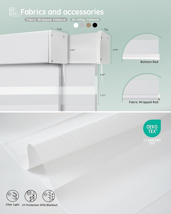 Yoolax Motorized Zebra Blinds Compatible with Alexa,Motorized Blinds with Remote Smart Automatic Custom Electric Window Blinds Cordless Indoor Blackout for Home Bedroom Kitchen (Pearl White)
