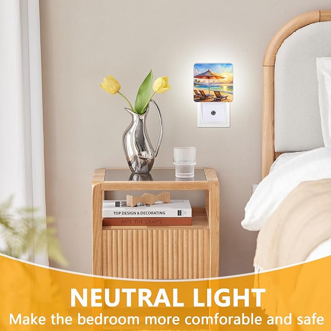 GANTINIR Watercolor Ocean Beach Sunrise Night Light, Plug-into Lounger Nightlight White LED Lamp, Energy Efficient Decor Desk Lamp for Bedroom Hallway Stairs Bathroom