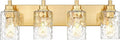 METWET 4-Light Bathroom Light Fixtures, 24.5 Inch Brushed Gold Vanity Lights with Clear Hammered Glass Cylinder Shade, Modern Vanity Lighting Fixture Over Mirror, VL198-BG-4