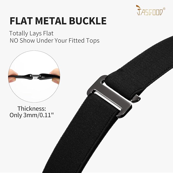 JASGOOD Women No Show Stretch Belt Elastic Web Strap Belt with Flat Buckle for Jeans Pants Dresses