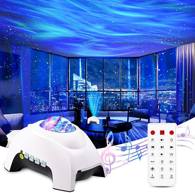 CIMELR Aurora Star Projector with Bluetooth Speaker & White Noise – Northern Lights Galaxy Night Light for Bedroom, Remote Control Ceiling Projector for Kids & Adults, Home Theater Decor (White)