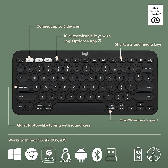 Logitech Pebble 2 Combo, Wireless Keyboard and Mouse, Quiet and Portable, Customizable, Logi Bolt, Bluetooth, Easy-Switch for Windows, macOS, iPadOS, Chrome - Black