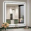 YEELAIT 36x36 Inch LED Bathroom Mirror with Lights (Front Lit and Backlit) Black Framed Lighted Vanity Mirror for Bathroom Wall Dimmable Anti-Fog Memory Tempered Glass Horizontal/Vertical
