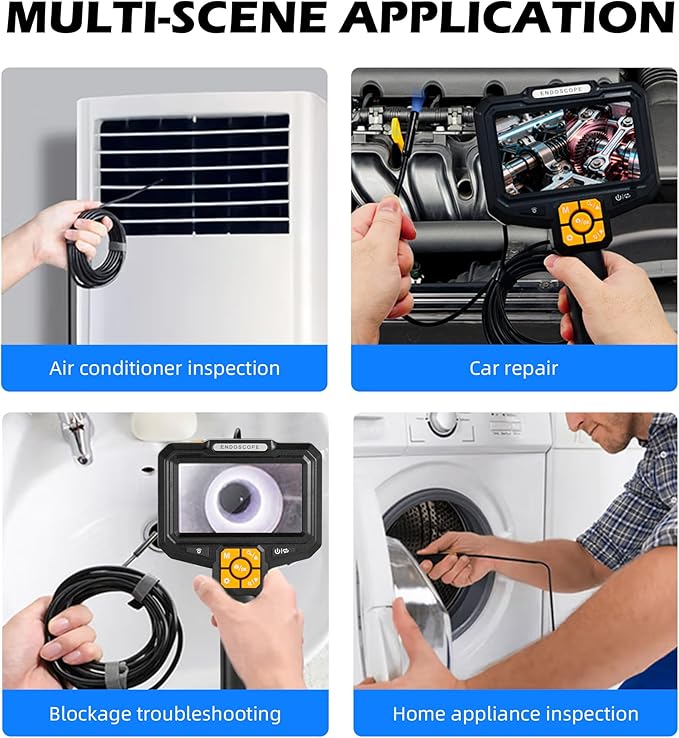 5" Dual-View Handle Endoscope Camera,2MP Front&Side Lens,IP67 Waterproof 5M Semi-Rigid Cable,360° Probe Control,4-Level LED,3X Zoom,Video&Photo Recording,Inspection Camera for Industrial Use,32GB Card