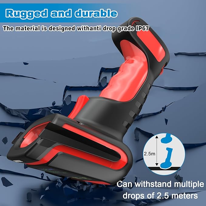 Symcode 2D Industrial Barcode Scanner with Charging Stand and Screen, 433Mhz 2-in-1 Bluetooth Wireless Hands-Free Barcode Reader Rugged Heavy Duty 2000 Feet Transmission Distance for Large Warehouse.
