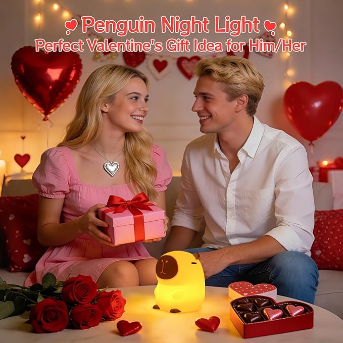 Rytinazzz Capybara Night Light, 50-Hour Battery & Pat Control, Squishy Animal Lamp for Kids Room, USB Rechargeable with Timer, Valentines Gifts