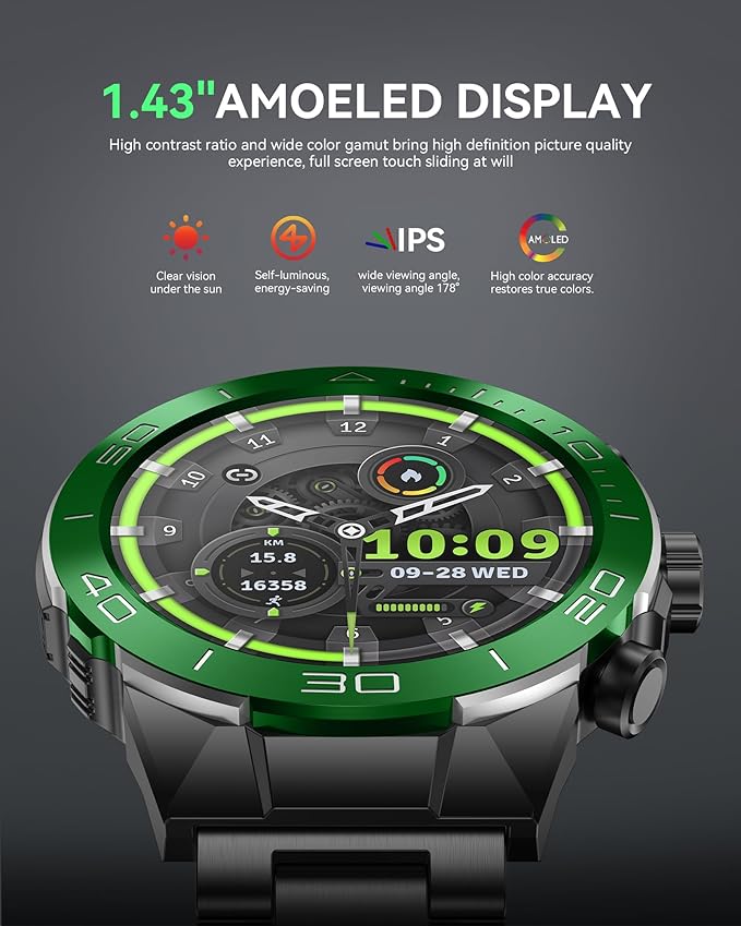 SOUYIE Men's Luxury Smart Watch - 1.43" AMOLED Display Smartwatch with HD Bluetooth Calling, 400mAh 30-Day Battery, 100+ Sports Modes, Health Monitor with Metal/Silicone Straps for Android iPhone
