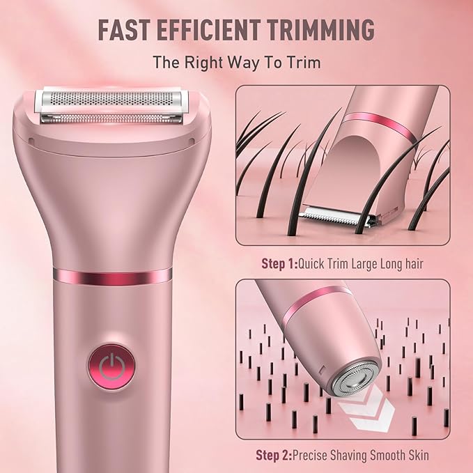 Crolanli Bikini Trimmer for Women, 3-in-1 Electric Razor for Women, IPX7 Waterproof Rechargeable Cordless Pubic Hair Shaver, with LED Display, for Ladies Bikini Pubic, Face, Underarms, Legs(Rose Gold)