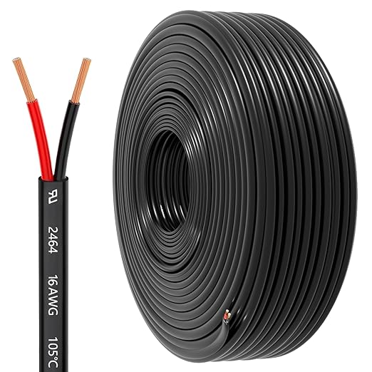 16 Gauge Wire 2 Conductor Electrical Wire, 16 AWG 1.309mm² Wire PVC Cord,12V/24V DC Low Voltage/Copper-clad Aluminum(CCA) 2 Wire for Automotive Wire LED Strips Lamp Lighting Marine(30.5M/100FT)