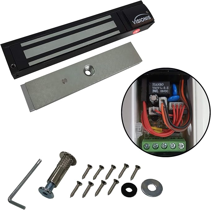 Visionis FPC-5192-BL Black 600lbs Indoor Electromagnetic Lock with 600 lbs L and Z Bracket for Inswinging Door