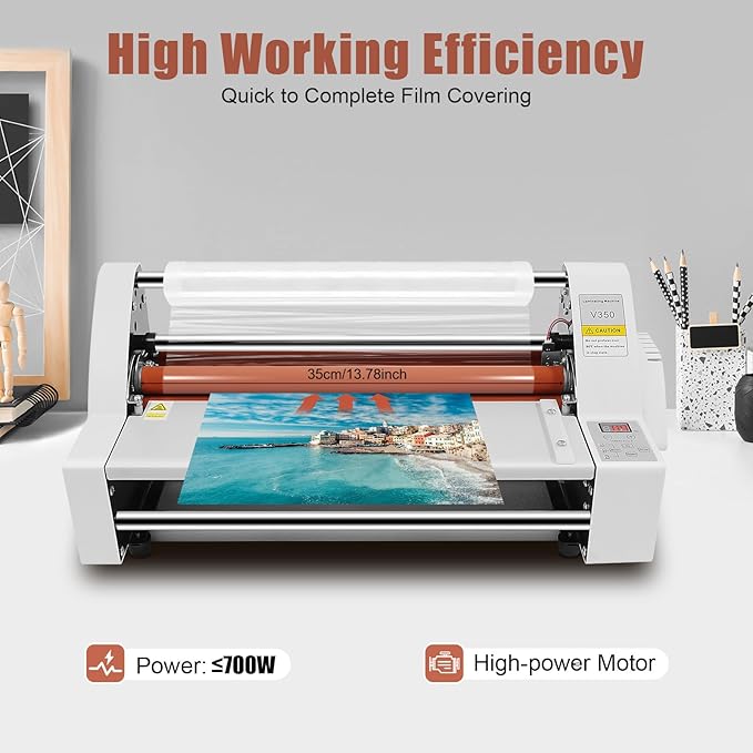 Cold Hot Roll Laminator, 110V 350mm Electronic Laminating Machine, 700W Single & Double Sided Thermal Laminator with Digital Display & Temperature Control for Paper Card PVC Foil