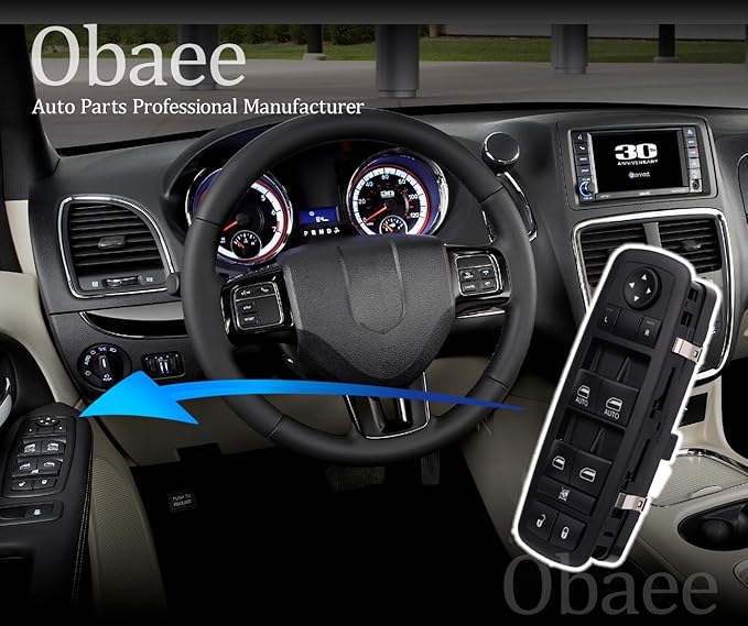 Obaee Window Switch Power Control Button Front Left Driver Side Compatible with 2010-2011 Dodge Grand Caravan/Chrysler Town & Country, Replacement OEM 04602535AI, Double Autos 3+0 Pinss