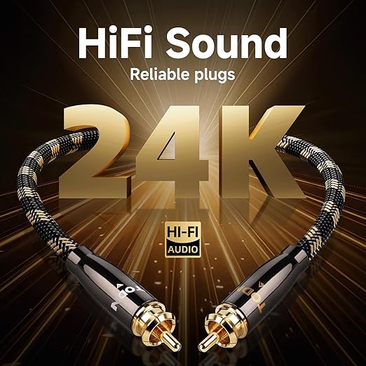 TODN HiFi RCA Audio Cable Audiophile RCA Cables for Car Audio with O-C-C Copper Core, Dual Shielded (10 ft/3m, 1 Pair)