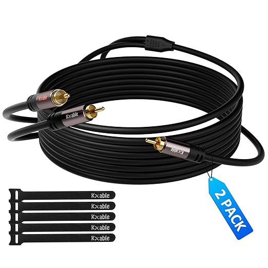 RCA Y-Adapter Splitter Cable (2 Pack-10FT+10FT), 1 RCA Male to 2 RCA Male Stereo Audio Subwoofer Cable, Bi-Directional, for Home Theater, Hi-Fi System, Amplifier, Speaker, 24K Gold Plated, OD:5.0MM