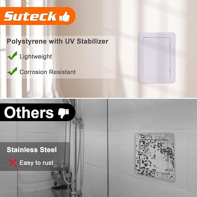 Suteck Plastic Access Panel for Drywall Ceiling 6 x 9 Inch Reinforced Plumbing Wall Access Doors Removable Hinged White