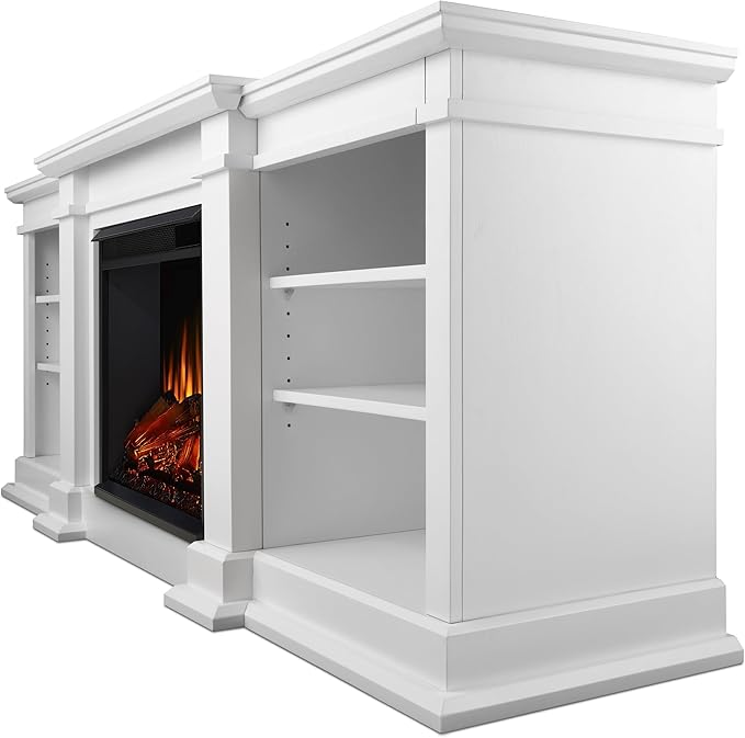 Real Flame Fresno 72" TV Stand with Electric Fireplace in White, Entertainment Center with Electric Fireplace, Living Room TV Stand with Fireplace, fits up to 70" TV