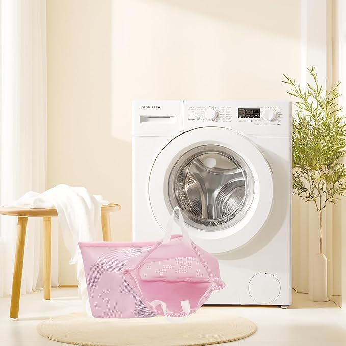 Guozcaray 2 Pcs laundry bag with handles mesh laundry bags washing machine laundry totes travel storage and sorting bag for Clothes laundry bag for delicates(Pink2N)