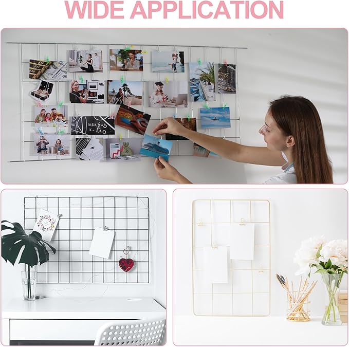 PATIKIL 31.5"x12" Wire Grid Panel, 2 Pack Board Photo Pictures Memo Display Grid Panels Hanging Organizer Wall Decorative Panel for Home Office Wedding, Pink
