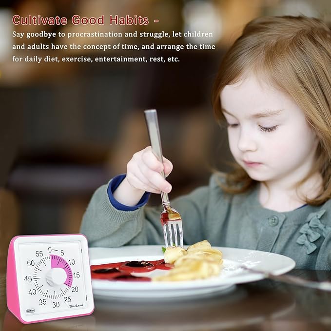 TimeLumi 60-Minute Visual Timer for Kids, Time Management Tool Study Classroom Timer, Home Edition Silent Countdown Timer for Toddler, Teachers and Adults (Pink)