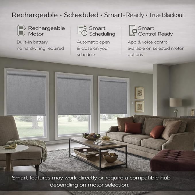 Zshine Motorized Blackout Window Blinds Customize Width (23-95 Inches) Remote Control Wireless and Rechargeable Roller Shades Blinds for Windows, Home, Office, Hotel, Club, Restaurant(82164D)