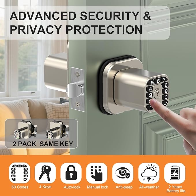 Richelock IU52 Double-Sided Keypad Door Lock, All-Weather, Fully Waterproof Keyless Entry with Dual-Sided Programmable Codes, Same Key Both Sides for Outdoor, Indoor, Gate & Fence