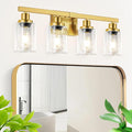 DIKAIDA Bathroom Vanity Light, 4-Light Modern Matte Gold Wall Sconce Lighting with Clear Glass Shade, Black Wall Lights,Bath Vintage Wall Mounted Lamps for Mirror Bedroom Living Room