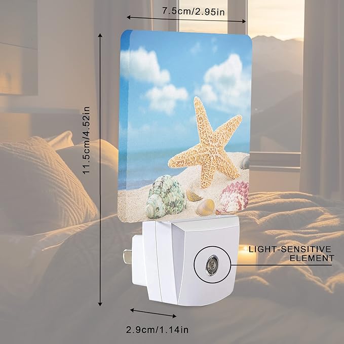 Smoaffly Seashells Starfishes Beach Night Light Plug-in LED Nightlights Auto Sensor Night Lamp Dusk-to-Dawn Lamp Home Decor for Nursery Children Girls Boys