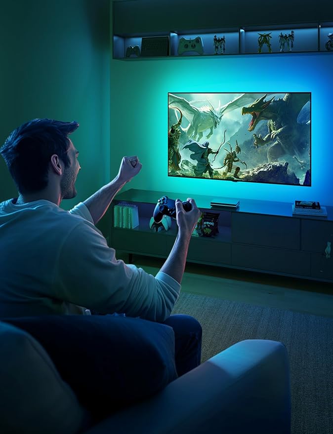 Govee HDMI 2.1 Sync Box 2, AI Sync Box with TV Backlight, Supports 8K@60Hz, 4K@144Hz, VRR and ALLM, Works with SmartThings, Matter and Alexa, RGBIC LED Light Strip for 55-65 inch TVs, 75 LEDs/m