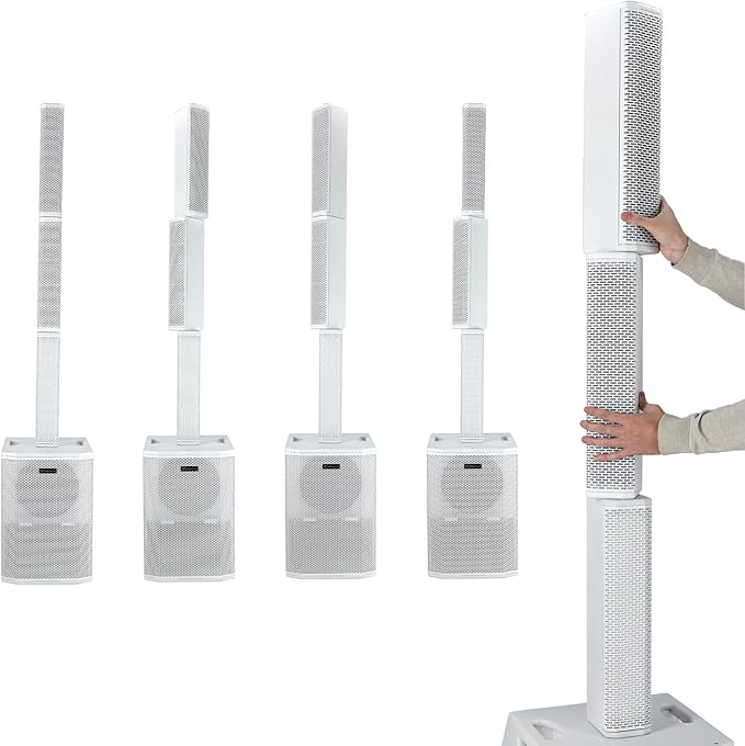 Rockville TITAN ARRAY SYSTEM White, 3200W Powered Column Array Speaker System, Dual 10” Subwoofers, (10) 3.5” Drivers, Bluetooth, Carry Bags Included, Perfect for DJs, Live Sound, and Events