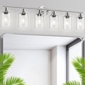 Guliaofo 6-Light Nickel Bathroom Vanity Lights, E26 Modern Bathroom Light Fixtures with Clear Glass Shade, Wall Lamps for Mirror Hallway Kitchen Cabinet Living Room Sconces Lights