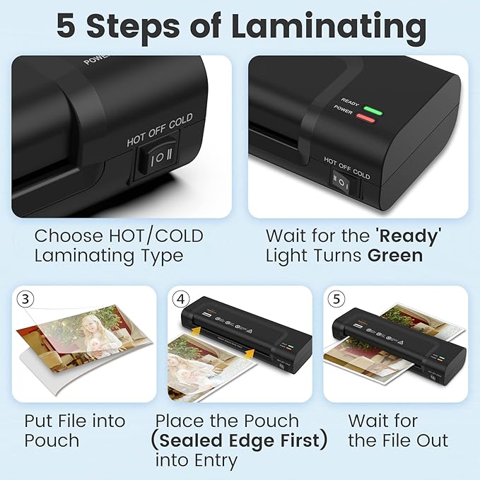 VidaTeco Laminator Machine 9-inch Thermal Cold Laminator with Laminating Sheets 20 pcs,Laminating Machine with 2-Min Faster Preheat,Personal Lamination with Patented Roller for Teacher(Black)