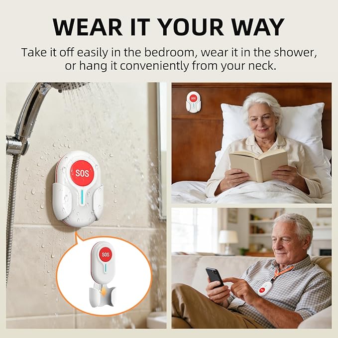 CallToU Wireless Caregiver Pager with Call Button for Elderly at Home, Portable Nurse Alert System with Vibration/for Patients and Disabled, 500ft Ranger (2 Call Buttons + 2 Receivers)