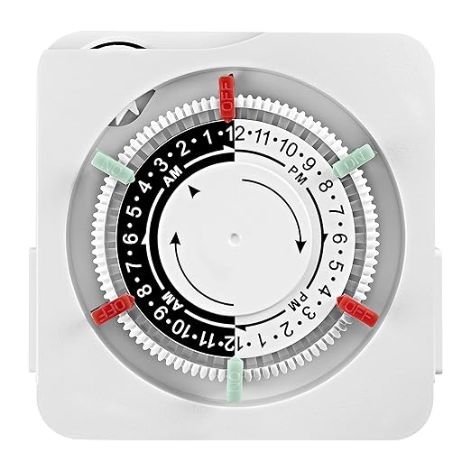 SURAIELEC Mechanical Timer with 2 Grounded Outlets, Indoor Electrical Plug in Timer with Trippers, 24-Hour Programmable and 3 Prong Outlets for Christmas Decorations, Plant Lights, Fan, 15A, White
