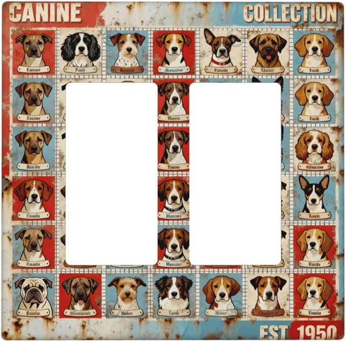 Bvtewkhz Dogs Funny Puppy Pets Vintage 2 Gang Double Rocker Decorative Outlet Covers Light Switch Plate Electrical Receptacle Switchplate For Bathroom Kitchen Bedroom