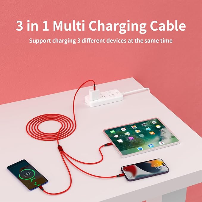 USB C Multi Charging Cable, (2 Pack 4FT), 3 in 1 Charging Cable Nylon Braided Universal Charging Cable with Type-C, Micro USB,IP Port for iPhone16/15 Series/Cell Phones & Pads and Other Devices
