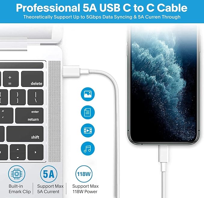 Mac Book Pro Charger-118W USB C Fast Charger Power Adapter Compatible with MacBook Pro/MacBook Air 16 15 14 13 Inch, M1 M2 M3 M4 M5, New iPad Pro and All USB C Device, 6.6ft Charge Cable