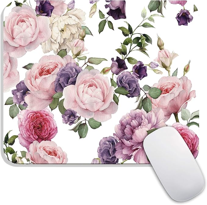 Armanza Square Mouse Pad Floral Roses,Personalized Premium-Textured Custom Mouse Mat Design,Washable Mousepad Cloth,Non-Slip Rubber Base Computer Mouse Pads for Wireless Mouse