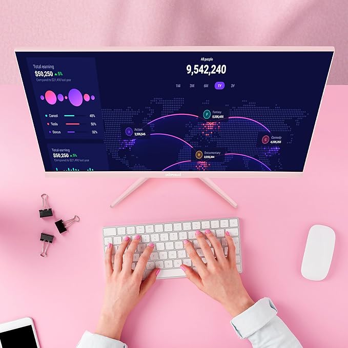 SKitphrati Pink 24 inch Gaming Monitor 200Hz Refresh Rate FHD 1080p Resolution Fast IPS Panel 1ms GTG Response Time Adaptive Sync Built-in Speakers Pink Monitor