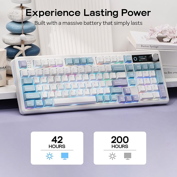 EPOMAKER TH99 PRO 96% Mechanical Keyboard with Screen & Knob, 10000mAh, 2.4Ghz/BT, Hot Swap, Custom Driver, RGB Backlight, PBT Keycap, Wireless Gaming Keyboard for PC/Mac (Blue&White, Creamy Jade)