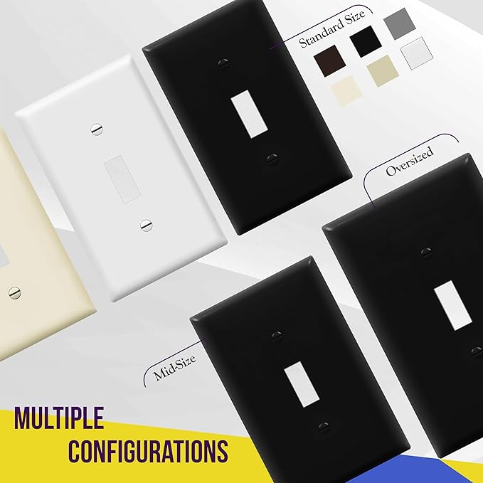 ENERLITES Toggle Light Switch Wall Plate, Gloss Finish, Standard Size 1-Gang 4.50" x 2.76", Unbreakable Polycarbonate Thermoplastic, 8811-BK-20PCS, Black (20 Pack)